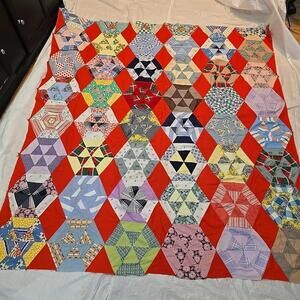Diamond Field Kaleidoskope Quilt Topper Unfinished Hand & Machine Stitch 75x81"